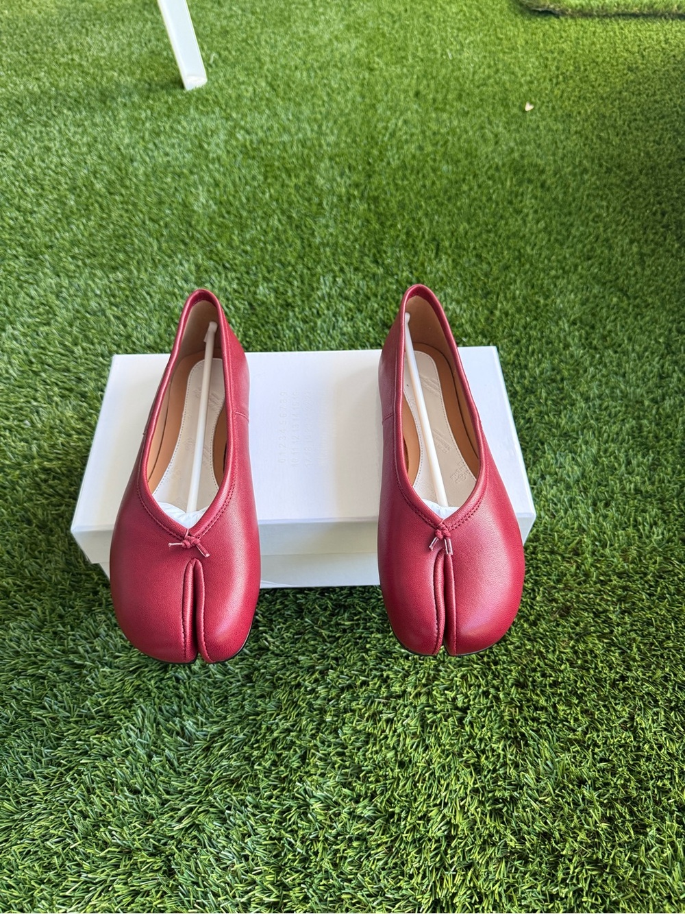 Maison Martin Margiela Red Split-Toe Leather Flats